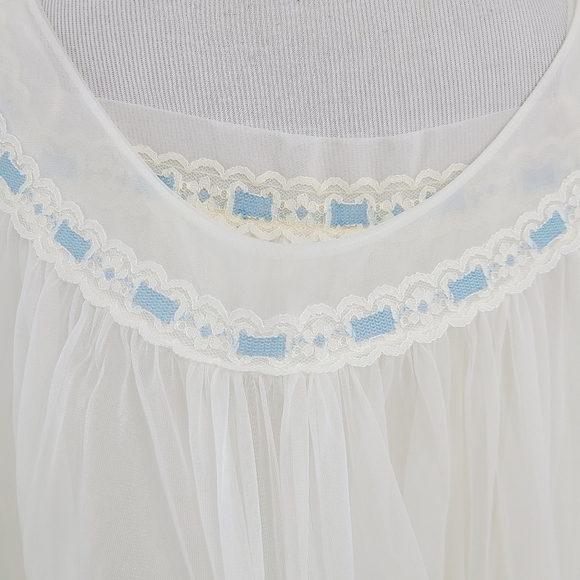 Vintage 60s Peignoir nightgown set ivory blue - Picture 7 of 16